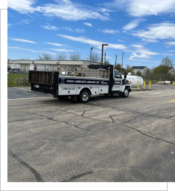 A white truck is parked in a parking lot.